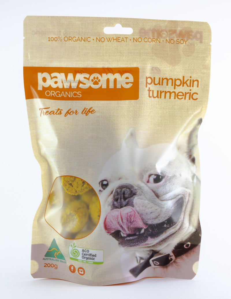 Pawsome Organics Certified Organic Pumpkin and Turmeric Dog Treats 200g