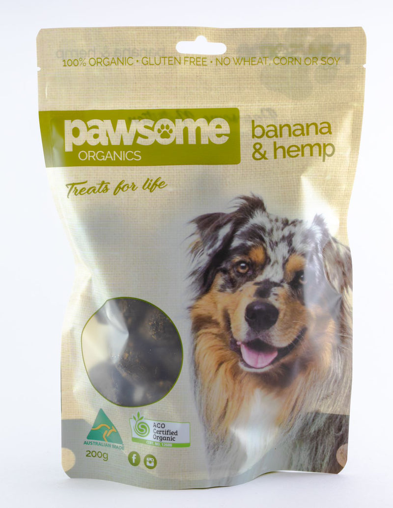 Pawsome Organics Certified Organic Banana and Hemp Dog Treats 200g