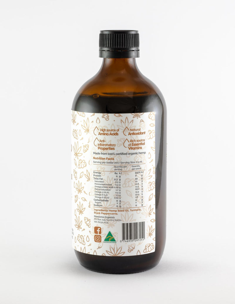 Pawsome Organics Certified Organic Hemp Oil and Turmeric 500ml
